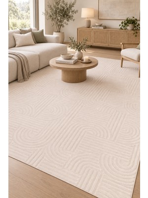Ally Carpet Rever Zyron Kırık Beyaz Modern Yıkanabilir Kaymaz Taban Robot Süpürge Uyumlu Salon Oturma Odası Mutf