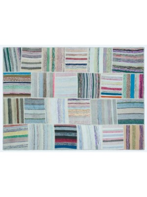 Apex Halı El Dokuması Patchwork Vintage Yün-Pamuk Çizgili Halı 25278 160 x 222 cm