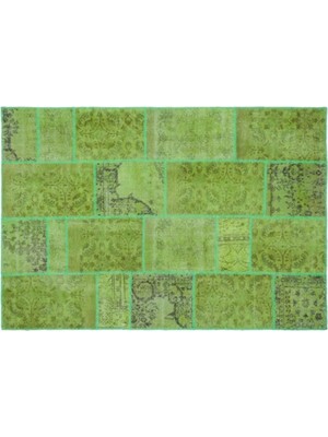 Apex Halı El Dokuması Patchwork Vintage Yün-Pamuk Yeşil Halı 24976 160 x 230 cm