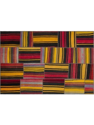 Apex Halı El Dokuması Patchwork Vintage Yün-Pamuk Çizgili Halı 36356 161 x 236 cm