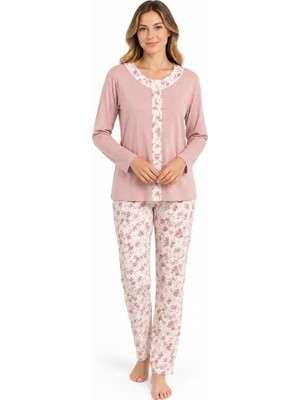 Nena %100 Pamuk Uzun Kol Önden Düğmeli Kadın Pijama Takım 14138