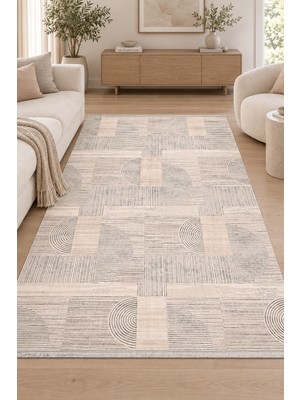 Ally Carpet Ender Aytun Yumuşak Şık Bej Ekru Gri Halı Salon Oturma Odası Mutfak Koridor Robot Süpürgeye Uyumlu K