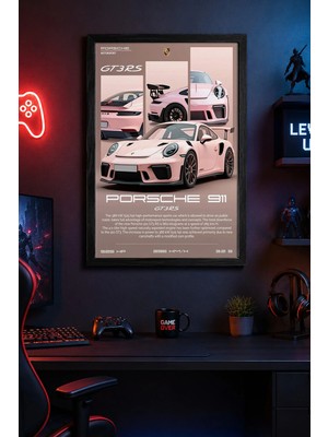 Charmbi Porsche 911 GT3RS Siyah Çerçeveli Modern Duvar Tablosu Özel Poster 15X21 | 21X30 | 30X42