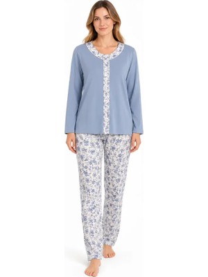 Nena %100 Pamuk Uzun Kol Önden Düğmeli Kadın Pijama Takım 14138