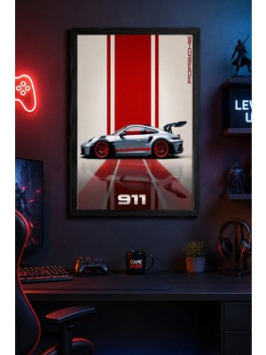 Charmbi Porsche 911 GT3RS Ahşap Çerçeveli Poster Hediyelik Duvar Tablosu Premium Baskı 15X21 | 21X30 | 30X42