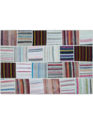 Apex Halı El Dokuması Patchwork Vintage Yün Pamuk Çizgili Halı 25423 160 x 230 cm