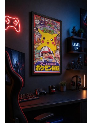 Charmbi Pokemon Temalı 15X21 Ahşap Çerçeveli Anime Poster Hediyelik Duvar Tablosu Premium Baskı