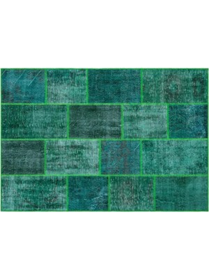 Apex Halı El Dokuması Patchwork Vintage Yün-Pamuk Yeşil Halı 26465 160 x 230 cm
