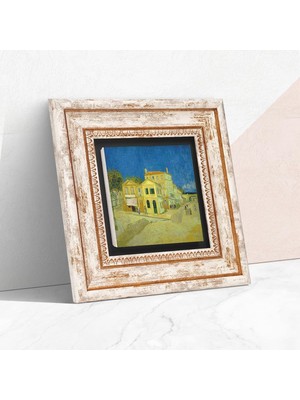 Store Van Gogh Sarı Ev Taş Duvar Tablosu - Çerçeveli Taş Tablo - Dekoratif Duvar Sanatı - Modern Ev ve Ofis Duvar Dekoru T1-295