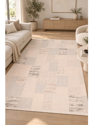 Ally Carpet Elenna Aytas Aytaş Zarif Modern Oturma Odası Salon Mutfak Koridor Halısı Krem Vizon Robot Süpürgeye