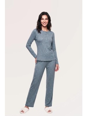 Pjs Kadın Yeşil Uzun Kol Pijama Takımı 30199