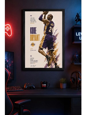 Charmbi Kobe Bryant Siyah Çerçeveli Modern Duvar Tablosu Özel Kaplama Poster 15X21 | 21X30 | 30X42