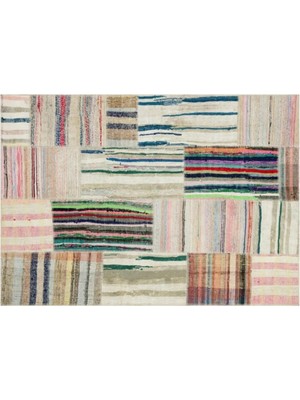 Apex Halı El Dokuması Patchwork Vintage Yün-Pamuk Çizgili Halı 36187 160 x 228 cm