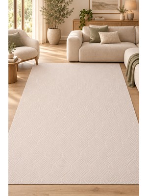 Ally Carpet Rever Zyron Kırık Beyaz Salon Oturma Odası Mutfak Yıkanabilir Robot Süpürge Kaymaz Taban Modern Halı