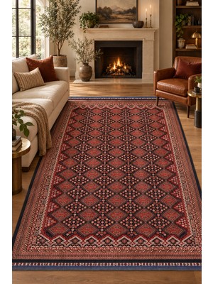 Ally Carpet Zarim Aznavur Etnik Geometrik Desenli Klasik Salon Halısı Robot Süpürge Uyumlu Polyester Pamuk Karış