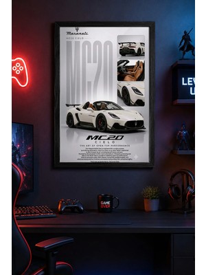 Charmbi Maserati MC20 Ahşap Çerçeveli Poster Hediyelik Duvar Tablosu Premium Baskı 15X21 | 21X30 | 30X42