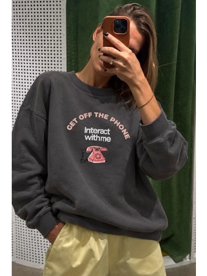Monila Kadın Premium Kumaş 3 Iplik Şardonlu Baskılı Sweatshirt