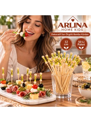 Arlina Home Kids Dekoratif Sarı Örgülü Bambu Kürdan 12 cm 50'li Paket