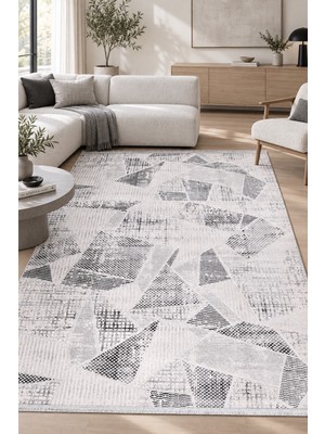 Ally Carpet Sirius Ferahan Beyaz Gri Modern Akrilik Salon Oturma Odası Halısı Özel Ölçü Robot Süpürge Uyumlu Kol
