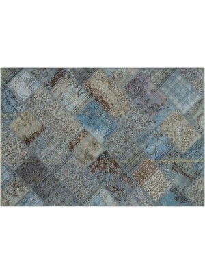 Apex Halı El Dokuması Patchwork Vintage Yün-Pamuk Mavi Halı 21581 160 x 233 cm