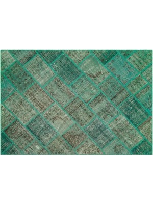Apex Halı El Dokuması Patchwork Vintage Yün-Pamuk Yeşil Halı 21468 162 x 231 cm