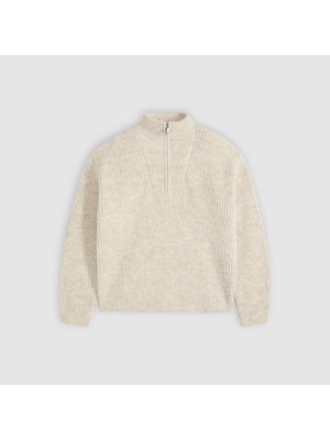 Levi's Kadın Krem Rengi Örme Kumaş Fermuar Yaka Kazak 007VT-0000