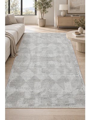 Ally Carpet Zafra Finezya Gri Beyaz Modern Salon Oturma Yatak Odası Halısı Robot Süpürge Uyumlu Kolay Temizleneb