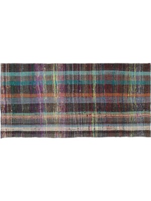 Apex Halı El Dokuması Vintage Yün-Pamuk Çizgili Çaput Halı 32208 100 x 207 cm