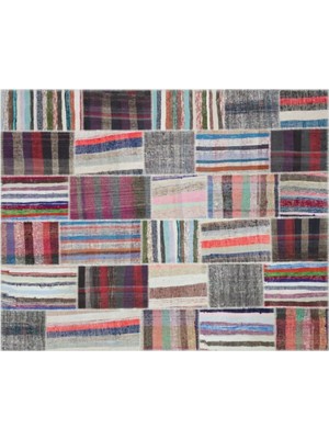 Apex Halı El Dokuması Patchwork Vintage Yün-Pamuk Çizgili Halı 29511 278 x 367 cm