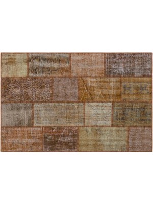 Apex Halı El Dokuması Patchwork Vintage Yün-Pamuk Kahve Halı 31217 120 x 180 cm