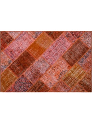 Apex Halı El Dokuması Patchwork Vintage Yün-Pamuk Kırmızı Halı 26624 120 x 180 cm