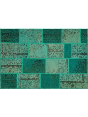 Apex Halı El Dokuması Patchwork Vintage Yün-Pamuk Yeşil Halı 35464 161 x 232 cm