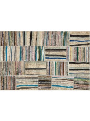 Apex Halı El Dokuması Patchwork Vintage Yün-Pamuk Çizgili Halı 36322 151 x 231 cm