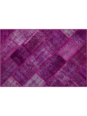 Apex Halı El Dokuması Patchwork Vintage Yün-Pamuk Fuşya Halı 26699 120 x 180 cm