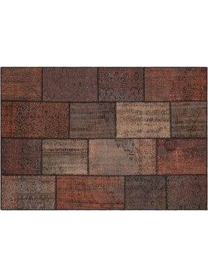 Apex Halı El Dokuması Patchwork Vintage Yün-Pamuk Kahve Halı 35459 161 x 231 cm