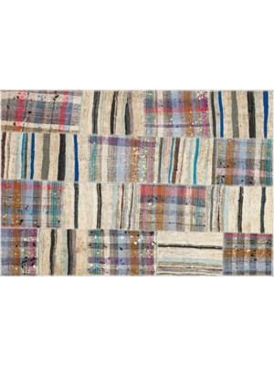 Apex Halı El Dokuması Patchwork Vintage Yün-Pamuk Çizgili Halı 36319 156 x 231 cm