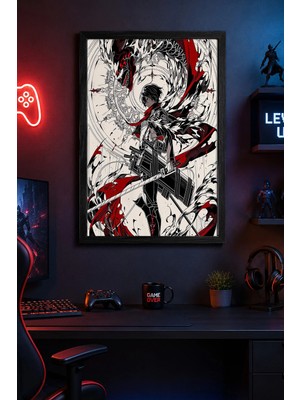 Charmbi Mikasa Temalı Siyah Çerçeveli Modern Duvar Tablosu Özel Kaplama Poster 15X21 | 21X30 | 30X42