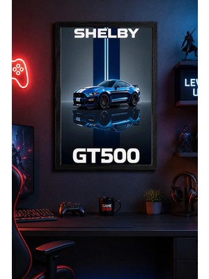 Charmbi Shelby GT500 Ahşap Çerçeveli Poster Hediyelik Duvar Tablosu Premium Baskı 15X21 | 21X30 | 30X42