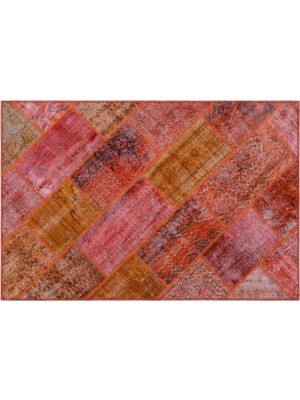 Apex Halı El Dokuması Patchwork Vintage Yün-Pamuk Kırmızı Halı 26666 120 x 180 cm