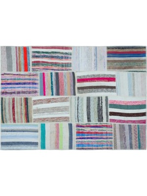 Apex Halı El Dokuması Patchwork Vintage Yün Pamuk Çizgili Halı 25436 160 x 224 cm