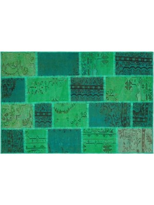 Apex Halı El Dokuması Patchwork Vintage Yün-Pamuk Yeşil Halı 35573 121 x 181 cm