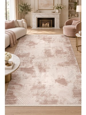 Ally Carpet Miksa Alvina Vizon Kahve Desenli Akrilik Özel Ölçü Salon Oturma Odası Koridor Halısı Robot Süpürge U