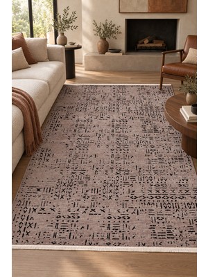 Ally Carpet Maruk Zeaks Kahve/siyah Özel Ölçü Pamuk Micro Şönil Halı Kaymaz Taban Robot Süpürge Uyumlu Kolay Tem