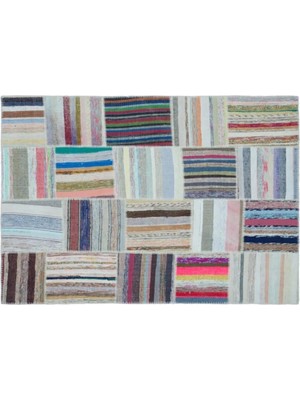Apex Halı El Dokuması Patchwork Vintage Yün-Pamuk Çizgili Halı 22521 160 x 226 cm