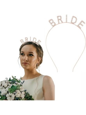 Pratik Ev SMR-D155-R Rose Gold Renk Bekârlığa Veda Kristal Taş Bride Tacı 16X10 cm