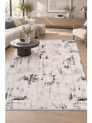 Ally Carpet Öykü Alanda Krem Gri Salon Oturma Odası Halısı Robot Süpürge Uyumlu Kolay Temizlenebilir Polyester Y