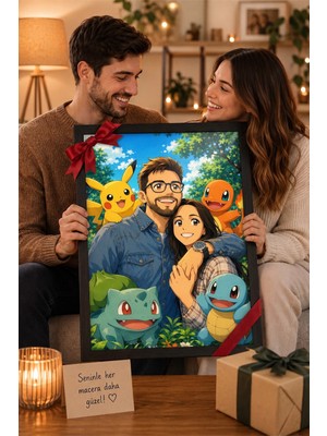 Charmbi Kişiye Özel Pokemon Temalı Siyah Çerçeveli Modern Duvar Tablosu Özel Poster 15X21 | 21X30 | 30X42