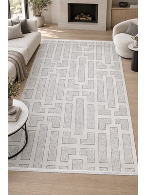 Ally Carpet Kromel Faset Bej Gri Özel Ölçü Salon Oturma Odası Koridor Halısı Robot Süpürge Uyumlu Kolay Temizlen