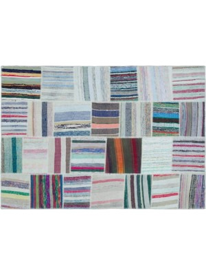 Apex Halı El Dokuması Patchwork Vintage Yün-Pamuk Çizgili Halı 25482 160 x 225 cm