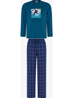 Penti Men's Winter Board Geometric Patterned Pants Long Sleeve Pajama Set